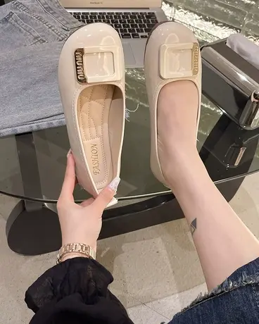 平底单鞋女2023春秋新款一脚蹬豆豆鞋方头浅口软底奶奶鞋孕妇瓢鞋商品大图