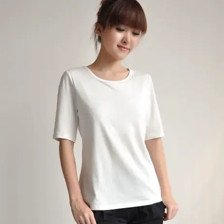 免穿文胸内衣五分袖短袖上衣打底衫女内搭袖带胸垫T恤外穿商品大图