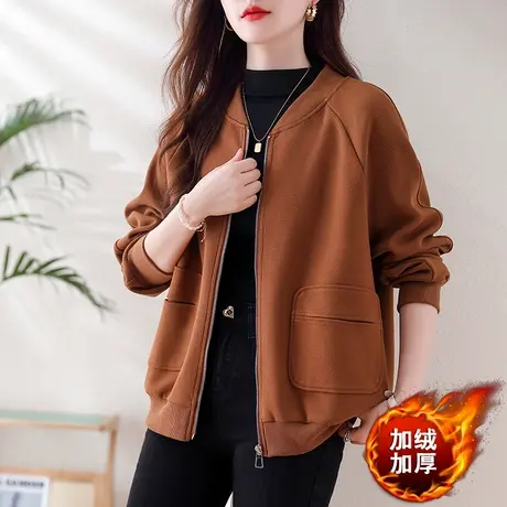妈妈秋冬加绒外套女宽松加大码女装中老年休闲百搭棒球服运动上衣商品大图
