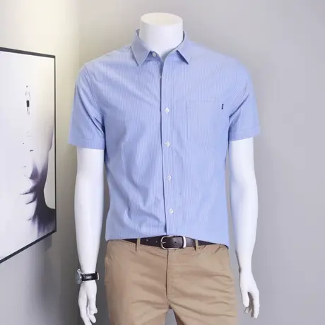 全棉大码商务休闲短袖衬衫男士潮流条纹衬衣半袖帅寸衫商品大图