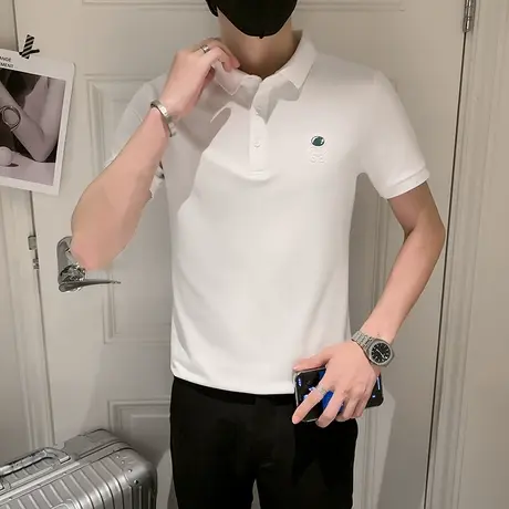 夏季男polo衫t恤修身休闲时尚潮流短袖翻领半袖刺绣潮流简约体恤图片