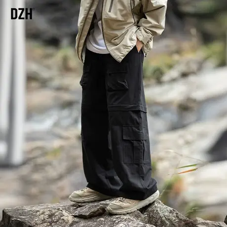 男士阔腿裤美式工装裤男黑色裤子春季男裤2024新款户外宽松休闲裤商品大图