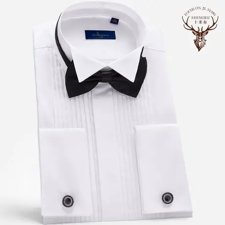 十米布新郎衬衫男长袖结婚法式领结定制伴郎礼服修身婚礼袖扣衬衣商品大图