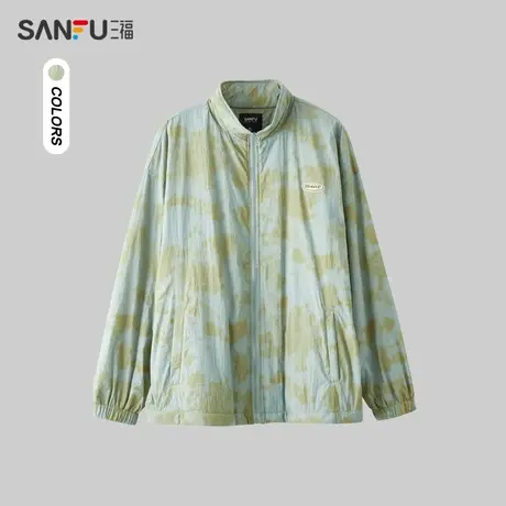 三福2024春季男士满版印花绒里夹克 户外休闲立领外套男482426商品大图