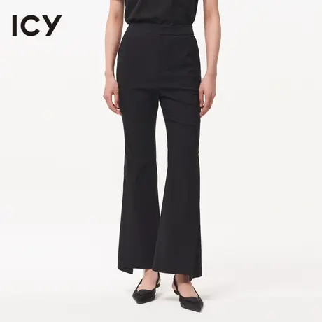 icy新款优雅风时尚百搭不规则微喇叭女休闲长裤商品大图