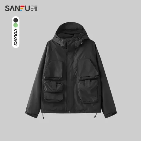 三福2024春季男士立体多袋夹克 街头潮流宽松连帽外套男482489图片