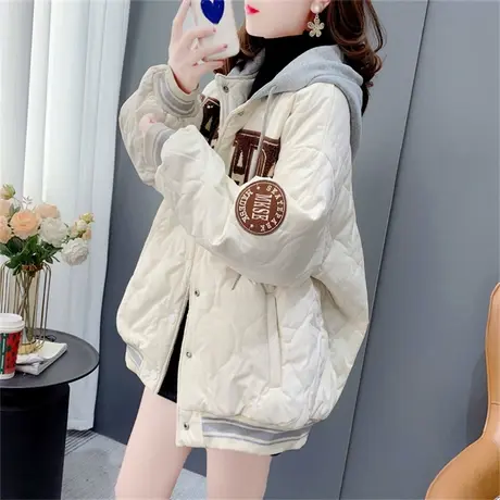 学院风连帽棒球棉服外套女秋冬2022年新款韩版宽松加厚炸街上衣潮商品大图