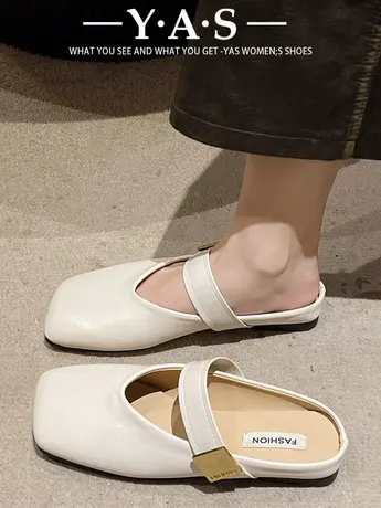 软底包头半拖鞋女外穿2024春夏新款一脚蹬平底勃肯鞋方跟豆豆鞋潮图片
