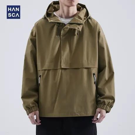 hansca秋冬季美式复古夹克男士户外连帽防风外套宽松工装登山服潮商品大图