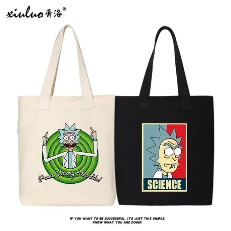 秀洛瑞克和莫蒂学生帆布包布单肩包手提包袋斜挎包手拎手拎购物袋商品大图