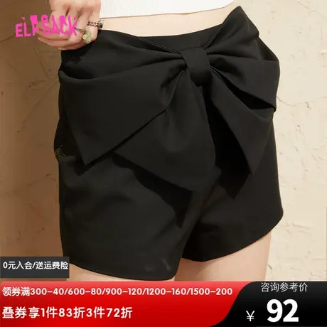 妖精的口袋低腰蝴蝶结黑色短裤女2023夏季新款宽松显瘦西装休闲裤图片