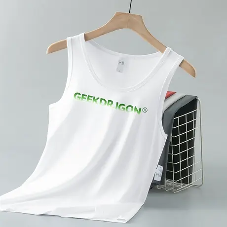 莫代尔背心男夏季跨栏运动健身速干冰丝凉感坎肩篮球白色无袖t恤商品大图