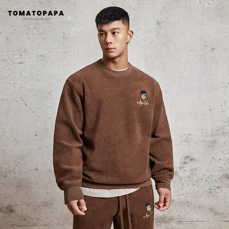 TOMATOPAPA原创设计卫衣男潮圆领舒适宽松落肩保暖羊羔绒休闲套装商品大图