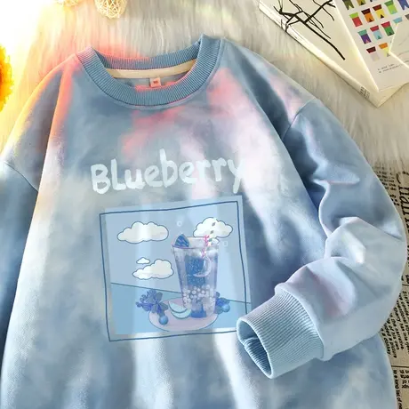 高级感超好看卫衣女2023秋季新款扎染圆领女款长袖上衣宽松薄外套商品大图