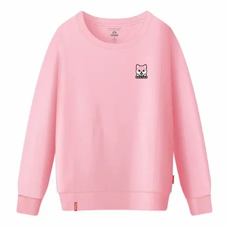 Ohlyah品牌冬装加绒圆领卫衣女装粉色厚套头宽松长袖外套学生上衣商品大图