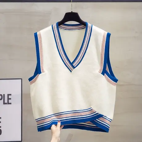 不规则v领针织马甲背心女2023秋装新款宽松外搭马夹外穿毛衣坎肩商品大图