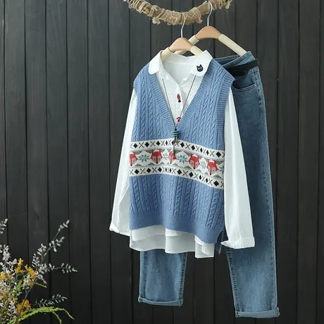 针织马甲女春季新款宽松V领针织衫坎肩无袖毛衣背心外穿马夹春秋商品大图