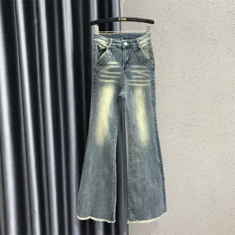 2023秋季新款复古怀旧喇叭裤女时尚潮洋气修身显瘦高腰微喇裤长裤图片