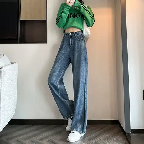 阔腿牛仔裤女2023年春秋新款高腰宽松显瘦复古百搭拖地直筒长裤潮图片