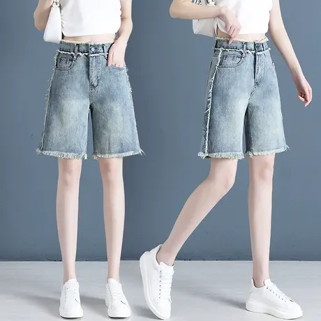 阔腿牛仔裤女2023新款夏季高腰显瘦韩版直筒短裤小个子宽松五分裤商品大图