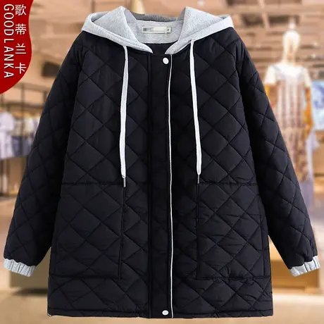 加肥加大码胖妈妈冬装棉服宽松时尚连帽撞色中年女士加厚棉衣外套商品大图