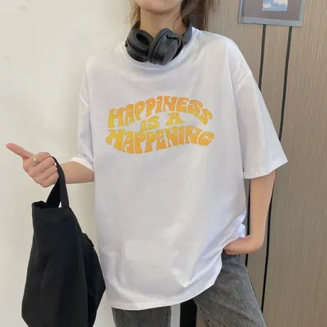 纯棉短袖t恤女夏季设计感小众宽松韩版原宿bf慵懒风ins超火上衣服商品大图