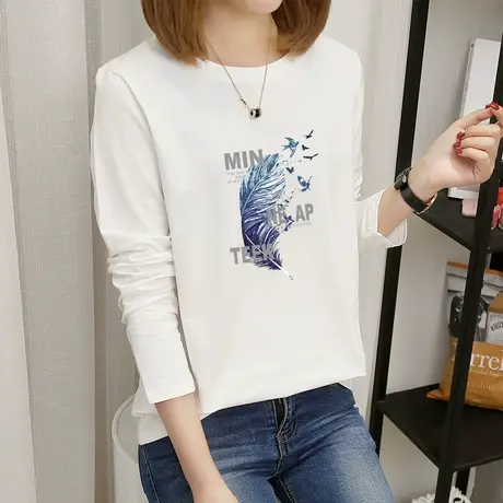 纯棉长袖t恤女宽松休闲时尚百搭上衣2022年秋季白色内搭打底衫潮图片