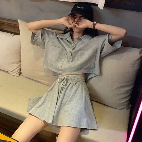 健身休闲运动套装女夏季2023年新款宽松时尚洋气跑步短裤两件套潮图片