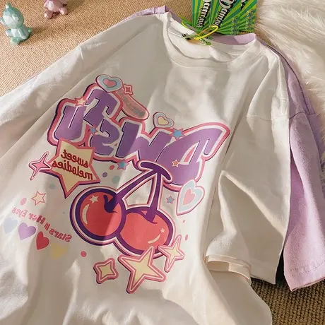 胖mm炸街oversize嘻哈潮ins酷短袖t恤宽松慵懒夏季复古港风上衣女图片