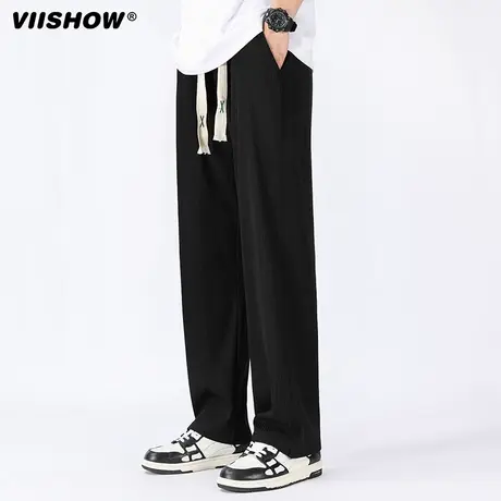 VIISHOW华夫格裤子男春秋季休闲裤男潮牌运动宽松阔腿直筒长裤子商品大图
