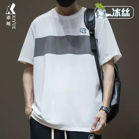 加肥加大冰丝速干短袖男透气男生T恤男士宽松大码胖子半袖男夏装图片