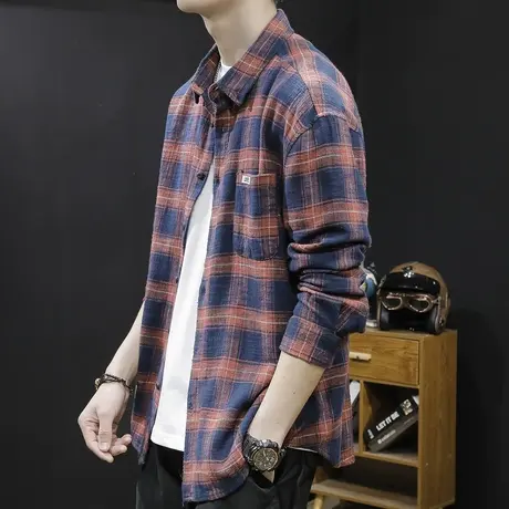 格子衬衫男高级感春季2023新款宽松休闲男士日系衬衣长袖春秋外套商品大图