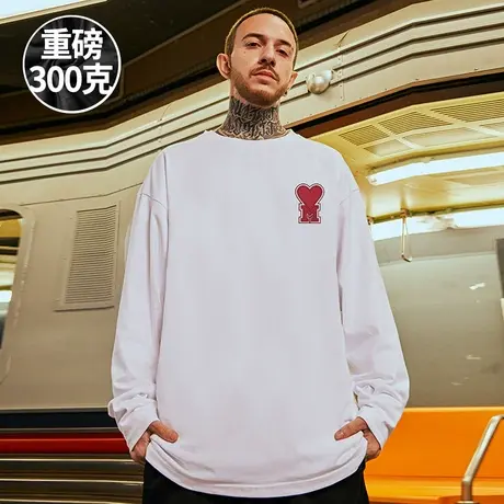 大码男装春秋港风潮牌内搭打底衫百搭休闲白色纯棉简约长袖t恤男商品大图