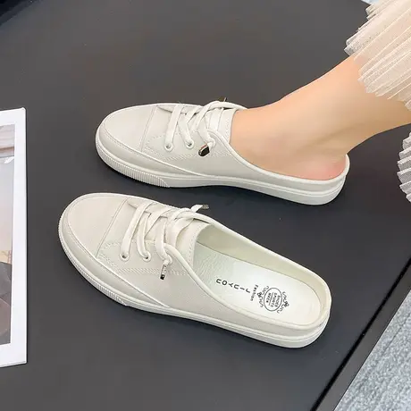 包头小白半拖鞋女2023新款夏外穿百搭平底无后跟试衣间懒人穆勒鞋商品大图