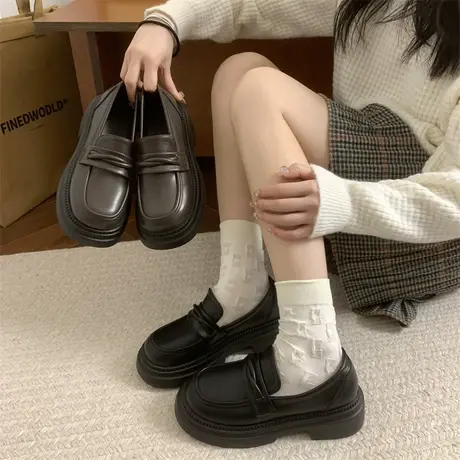 乐福鞋女一脚蹬2024春秋季新款复古百搭单鞋配裙子法式粗跟小皮鞋商品大图