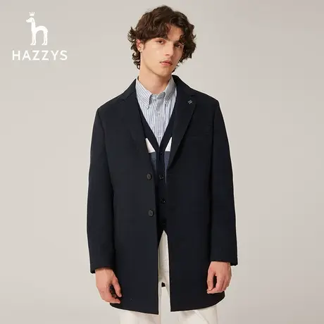 【商场同款】Hazzys哈吉斯冬季新款羊毛针织大衣休闲纯色保暖外套图片