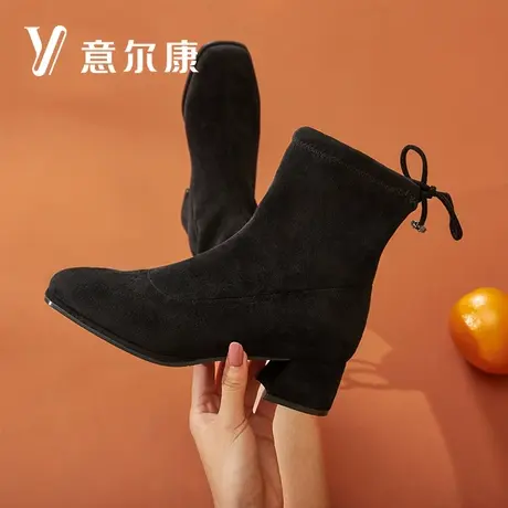 意尔康女鞋官方旗舰店短靴女冬季加绒保暖休闲舒适棉鞋outlets商品大图
