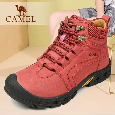 Camel/骆驼女鞋 冬季加绒真牛皮休闲户外靴子 高帮徒步登山旅游鞋商品大图