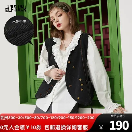妖精的口袋复古黑色牛仔马甲女2023秋季新款外搭叠穿小背心设计感商品大图