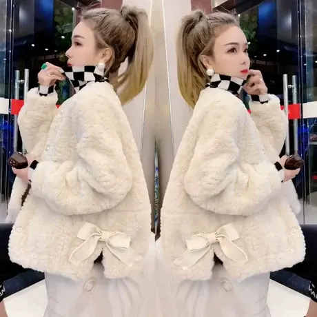 羊羔毛外套女秋冬新短款2023年大衣加厚皮毛一体颗粒绒皮草小个子商品大图