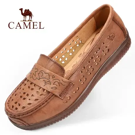 Camel/骆驼夏季款网眼透气软平底牛筋真浅口羊皮妈妈休闲女凉鞋子商品大图