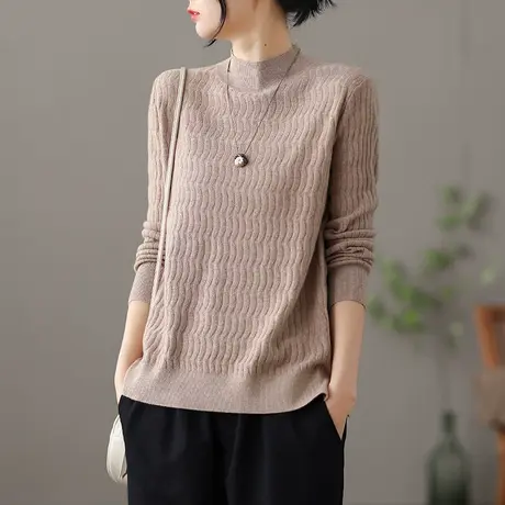 dza 文艺复古半高领宽松毛衣女新款秋冬季内搭针织上衣短款打底衫图片