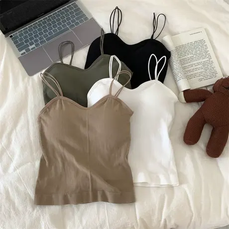 吊带背心女西装内搭带胸垫美背文胸一体内衣打底抹胸黑色外穿上衣图片