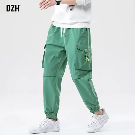 男士绿色工装裤男春夏束脚宽松九分运动裤潮牌休闲裤子2023年新款商品大图