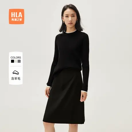 【含羊毛】HLA/海澜之家显瘦针织衫秋新圆领通勤保暖修身毛衣女装商品大图