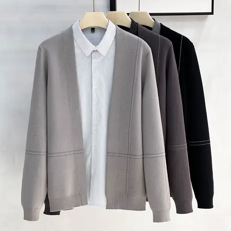 高级感商务休闲开衫毛衣男修身帅气百搭外穿针织衫男装春秋季外套商品大图