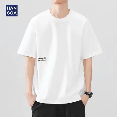 hansca 250g夏季纯棉短袖T恤男款2025新款字母刺绣高级感休闲上衣商品大图