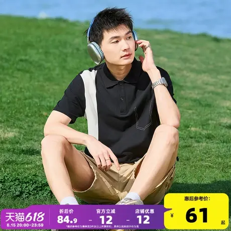 唐狮2025夏季新款男Polo衫短袖拼接撞色翻领上衣简约宽松运动T恤图片