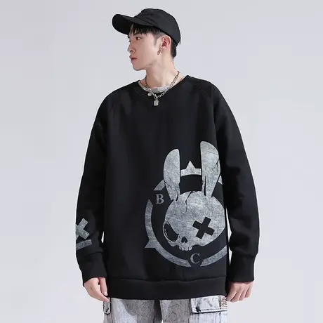 欧美街头复古卫衣春季薄款男潮牌潮ins设计感炸街烫银上衣打底衫商品大图