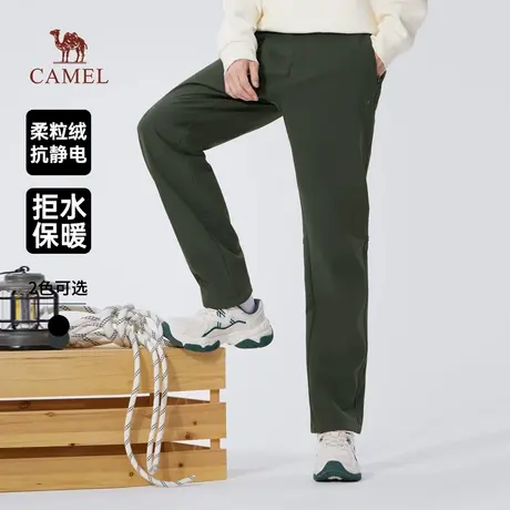 骆驼男装直筒休闲裤男士2025新款冬加绒保暖户外防泼水梭织软壳裤商品大图
